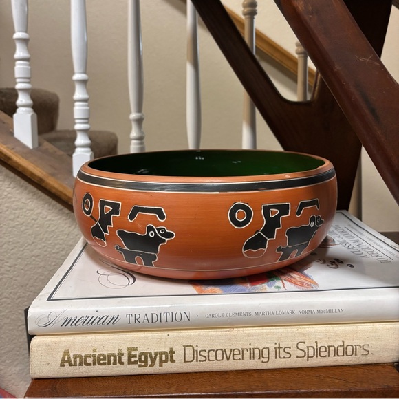 Hand Painted Mid Century Terracotta Green Interior Mexican Decorative Ball 11” - Picture 5 of 15